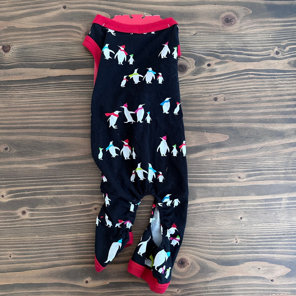 Dog Pajamas Penguin Print Black Red Pet Bodysuit Size Small